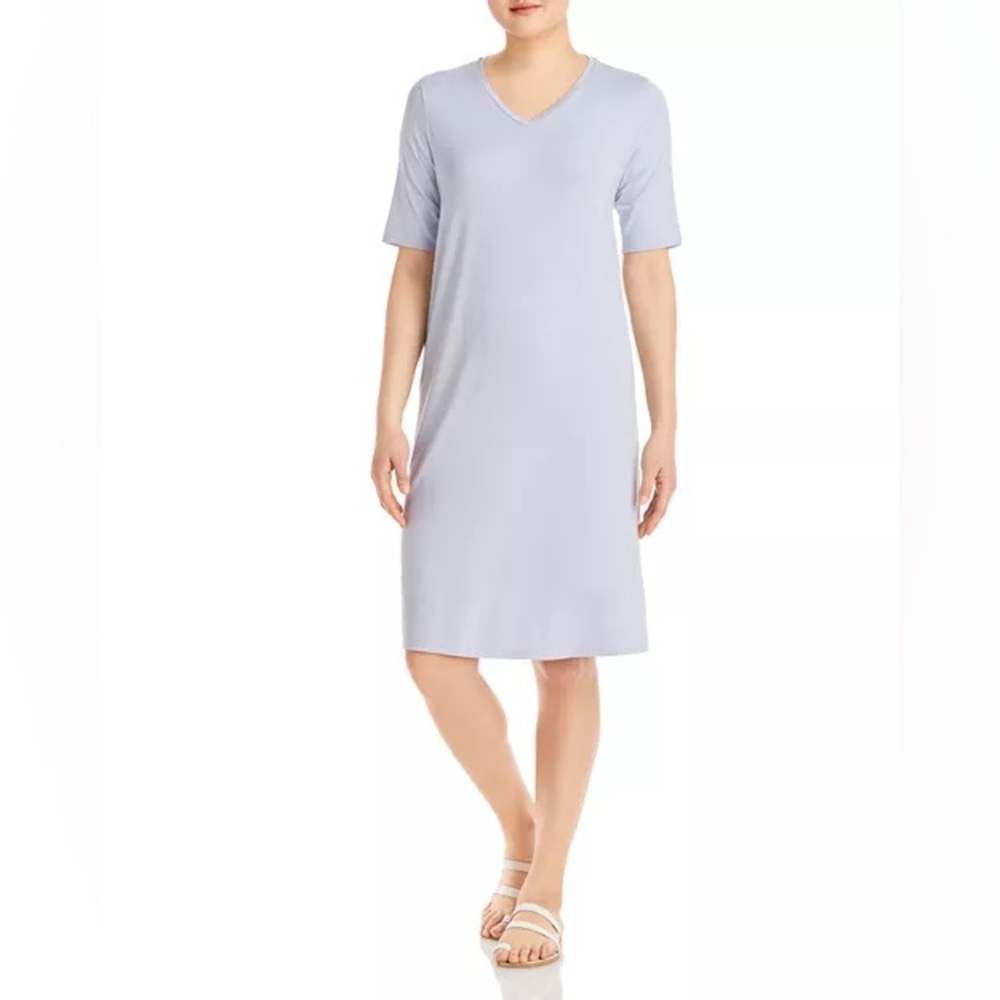 Eileen Fisher Blue V-Neck Knee Elbow Sleeve T-Shirt Dress | XXS